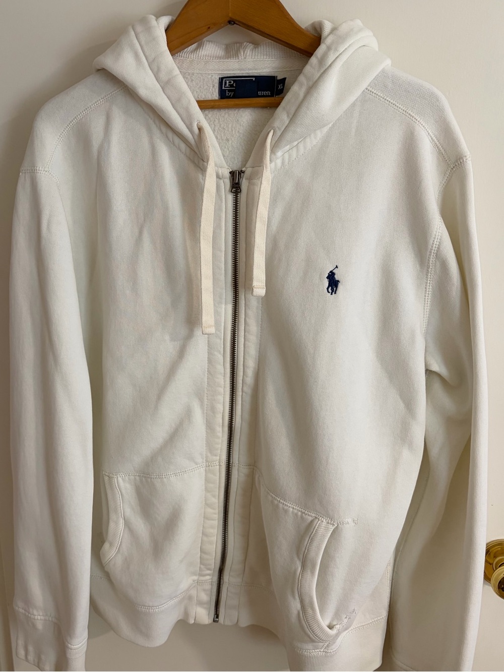 Ralph Lauren White Full-Zip Hoodie with Navy Polo Pony